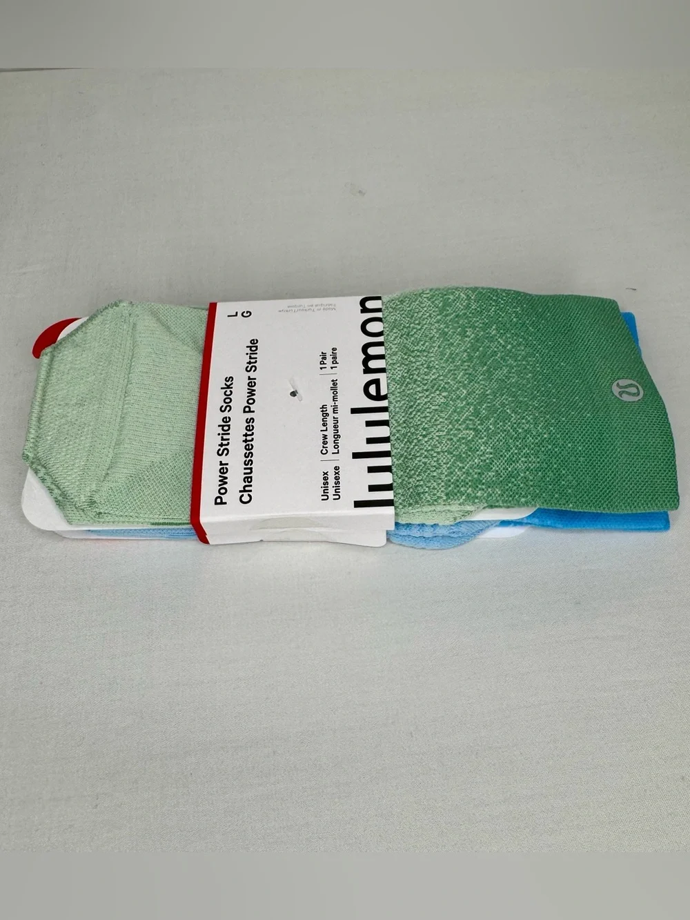 lululemon Power Stride Crew Socks Bundle Large Ocean Wave Foam & Green Ombre